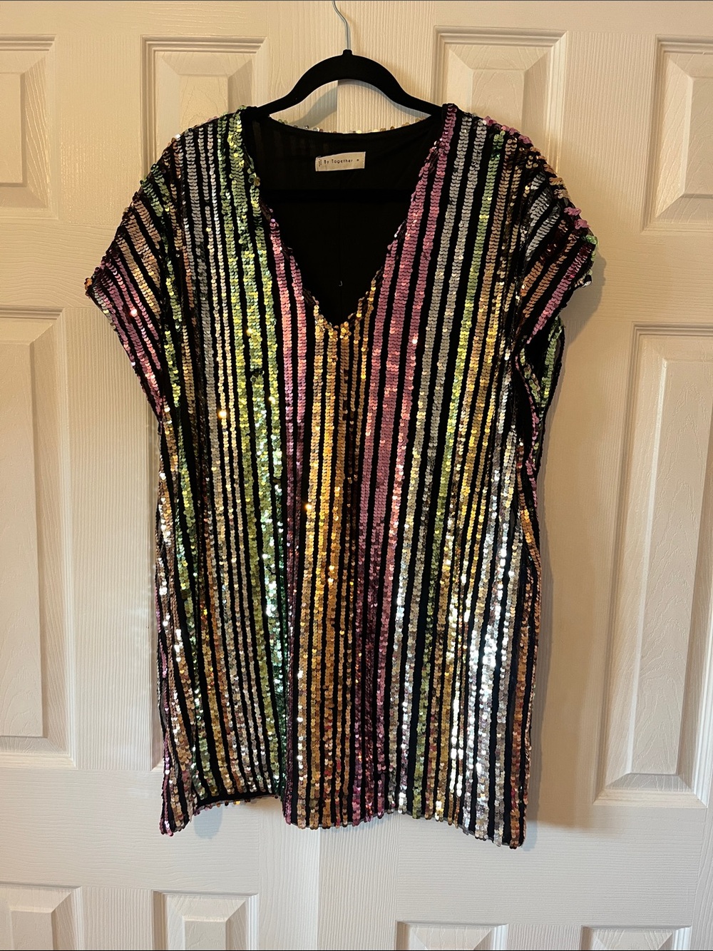 Together Women’s Multicolor Sequin Stripe V-Neck Dress Size Medium